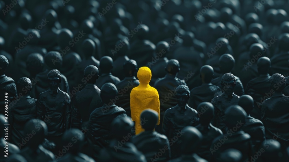 Obraz premium Lonely soldier in a crowd of uniformed people.