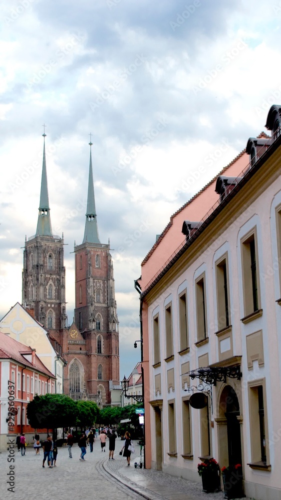 Fototapeta premium Ancient buildings on Ostrow Tumski at daytime in Wroclaw