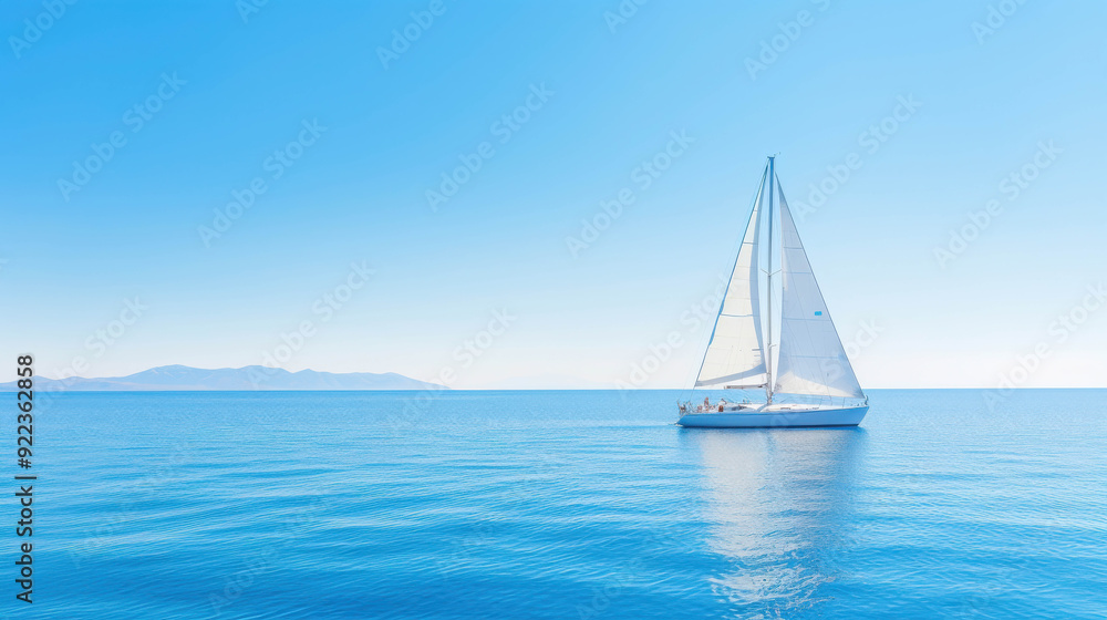 Fototapeta premium Sailing Through Calm Blue Waters Under a Clear Sky Reflecting Peace and Freedom