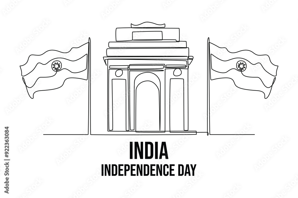 Happy India Independence Day concept. Single line draw design vector graphic illustration. Happy India Independence Day concept. Single line draw design vector graphic illustration.