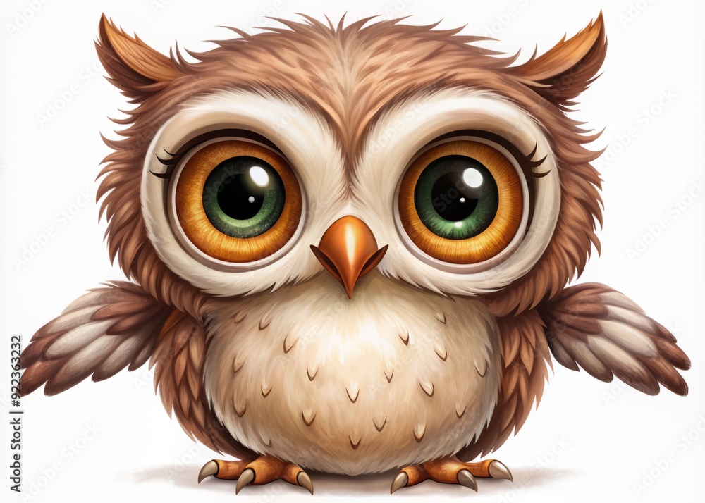 Fototapeta premium Whimsical cartoon owl assistant design, available in diverse concepts, featuring big round eyes and cute expressions, perfect for virtual assistance or business branding.