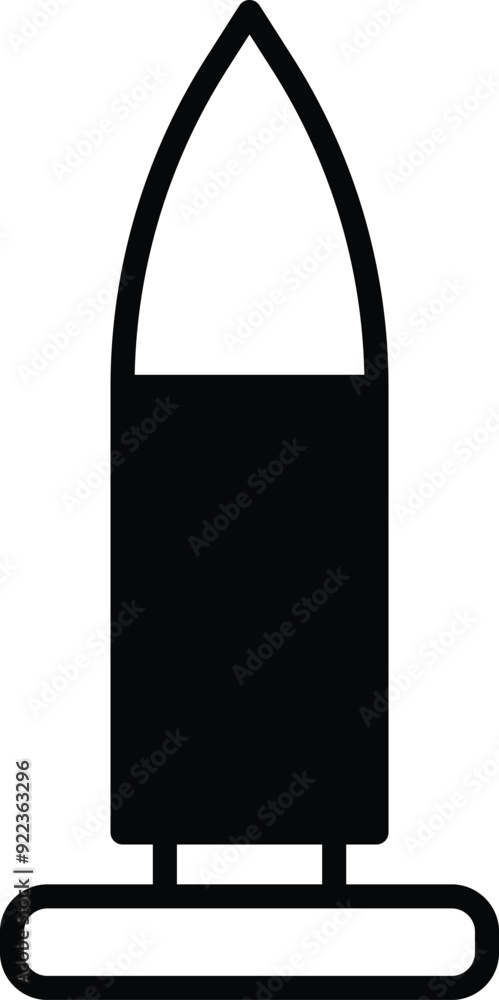 A bullet is shown in black and white. The bullet is pointed and has a sharp tip. The image is simple and straightforward, with no additional details or context provided A bullet is shown in black and white. The bullet is pointed and has a sharp tip. The image is simple and straightforward, with no additional details or context provided