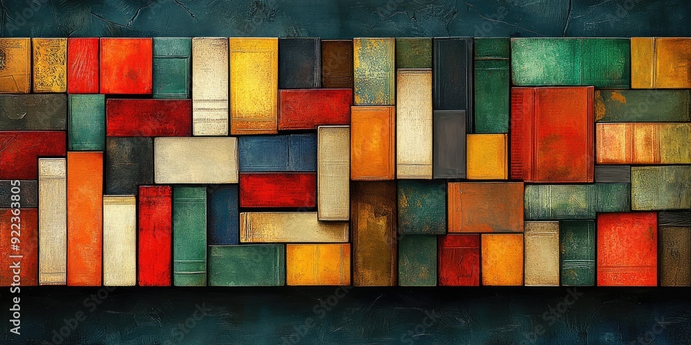 Abstract Colorful Rectangular Pattern with Aged Book Cover Textures Abstract Colorful Rectangular Pattern with Aged Book Cover Textures