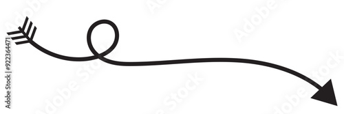 Round curl long arrow. Thin arrow curled symbol icon. Arrow swish sign.