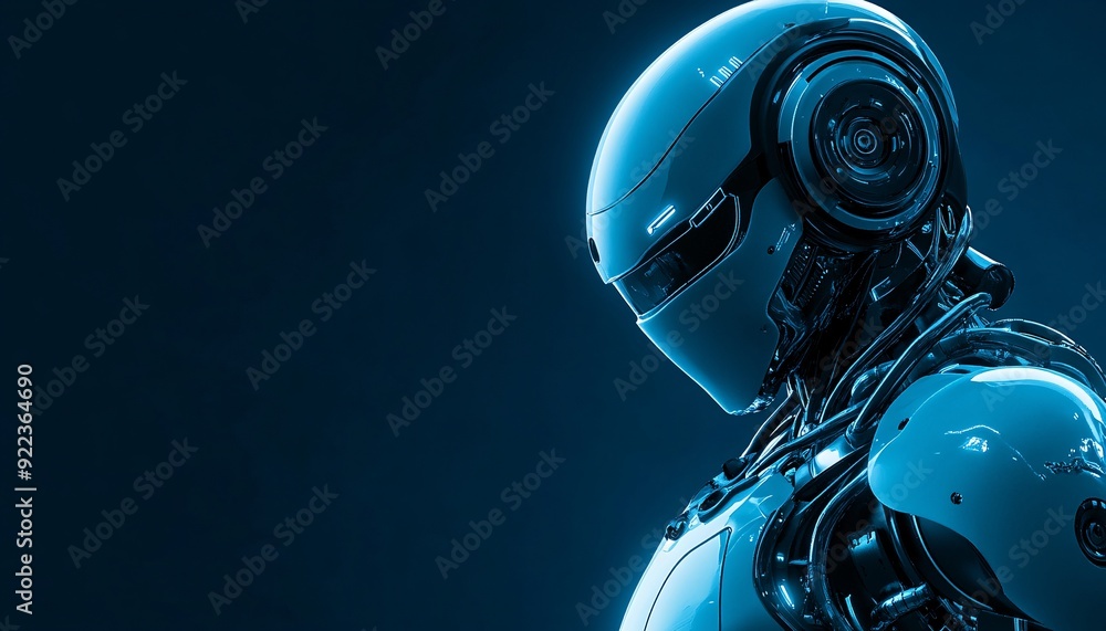 Fototapeta premium Blue Background A Robot with a Sleek Design Background Robot