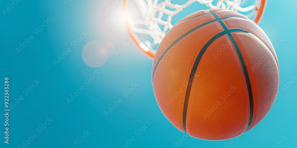 Basketball ball on sky with sunny flare, sport background Basketball ball on sky with sunny flare, sport background