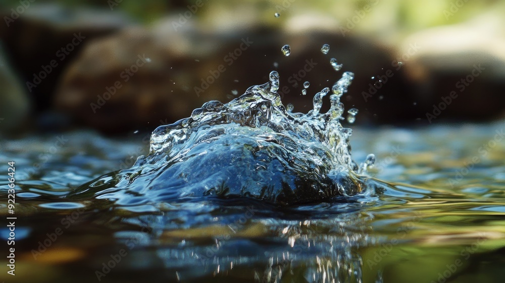 A close-up of a water splash as a pebble hits the surface of a pond. A close-up of a water splash as a pebble hits the surface of a pond.