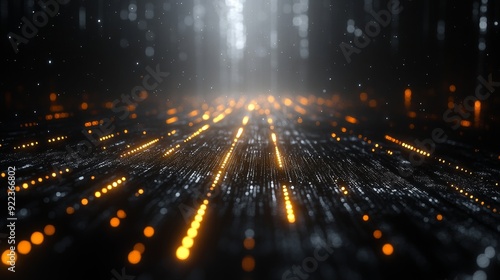 Digital abstract binary background with glowing orange lights, ideal for technology and computing themes, especially for hackathons.