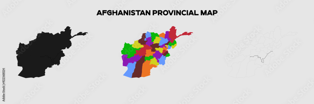 Afghanistan Provincial Map in colors. EPS file also in selhoutte and outlined form. Editable EPS file. Afghanistan Provincial Map in colors. EPS file also in selhoutte and outlined form. Editable EPS file.