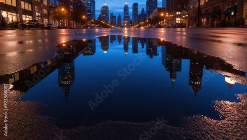 City Skyline at Dusk with Perfect Reflection. AI Generative photo