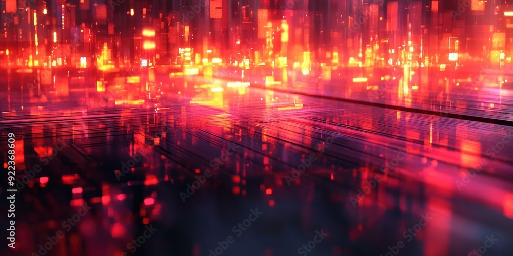 Abstract Red and Orange Lights Reflecting on a Dark Surface Abstract Red and Orange Lights Reflecting on a Dark Surface