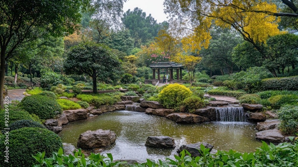 Serene Garden Pond with Cascading Waterfall Serene Garden Pond with Cascading Waterfall