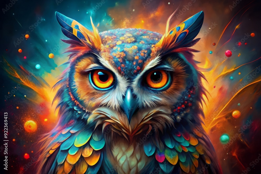 Vibrant splashes of paint converge to form a captivating portrayal of a majestic owl amidst a kaleidoscope of colors, blending artistic expression with natural beauty. Vibrant splashes of paint converge to form a captivating portrayal of a majestic owl amidst a kaleidoscope of colors, blending artistic expression with natural beauty.