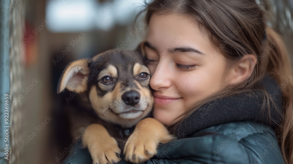 A young woman joyfully holds her small dog, sharing a moment of love and affection in a warm environment. A young woman joyfully holds her small dog, sharing a moment of love and affection in a warm environment.