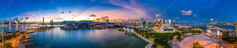 Fototapeta premium Ultra Wide Macau and Greater Bay Area Drone Shot