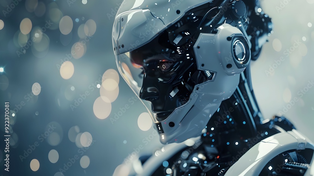 Close-up of a futuristic robot's head. Close-up of a futuristic robot's head.