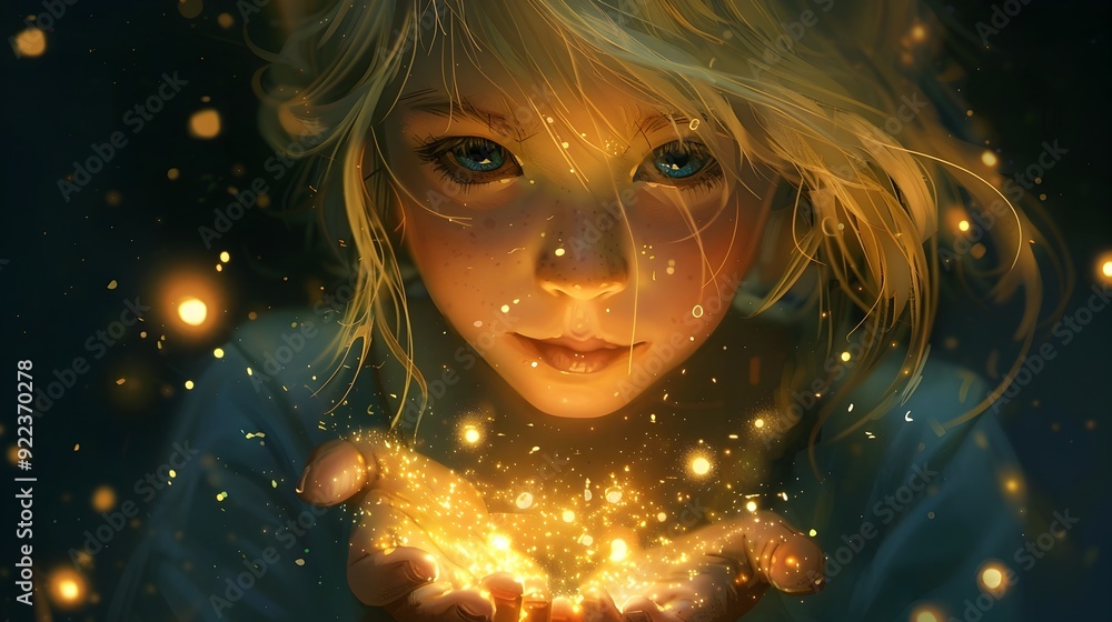Young Woman Holding Golden Light. Young Woman Holding Golden Light.