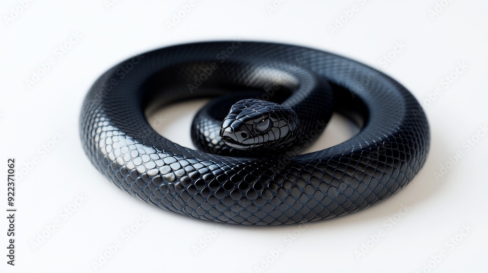 Black snake curled up forming a circle on white background Black snake curled up forming a circle on white background