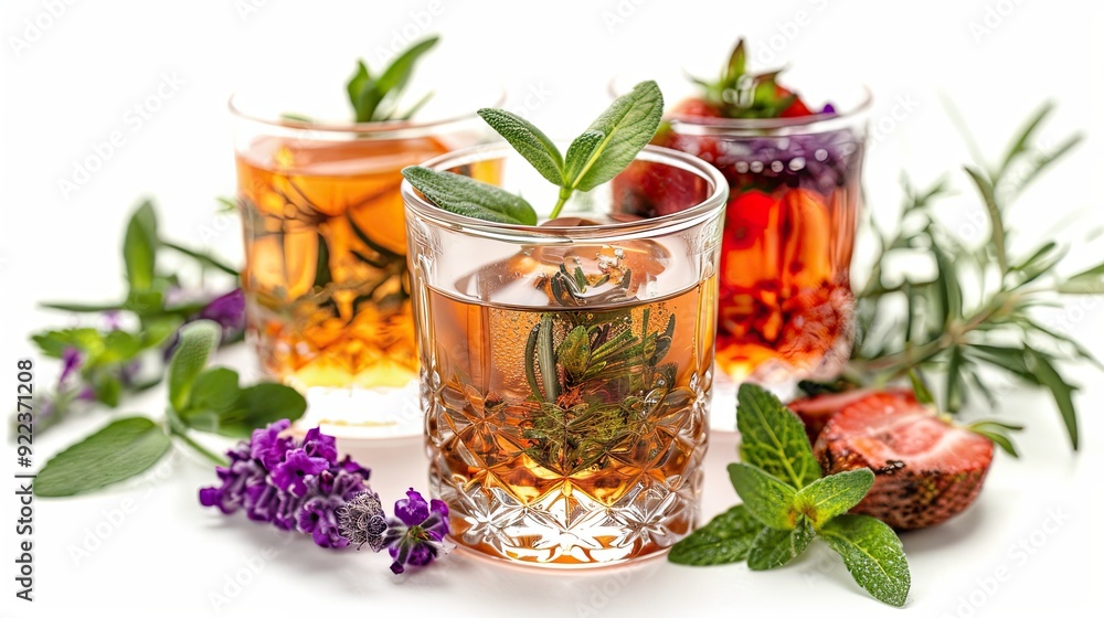 Tonic, with herbal infusion, isolated on white background, Tonic, with herbal infusion, isolated on white background,