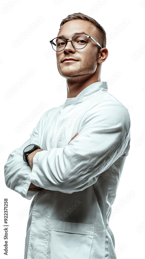 Isolated, transparent, no background, Confident Young Medical Professional in Lab Coat and Glasses Isolated, transparent, no background, Confident Young Medical Professional in Lab Coat and Glasses