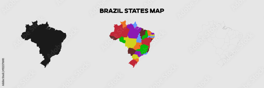 Brazil States Map in colors. EPS file also in selhoutte and outlined form. Editable EPS file. Brazil States Map in colors. EPS file also in selhoutte and outlined form. Editable EPS file.