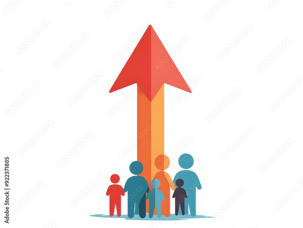 A group of people standing in front of a large red arrow pointing upwards, symbolizing growth, progress, and teamwork. A group of people standing in front of a large red arrow pointing upwards, symbolizing growth, progress, and teamwork.