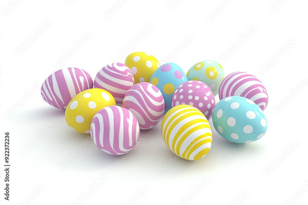 Easter eggs with striped and polka dot patterns isolated on a white background Easter eggs with striped and polka dot patterns isolated on a white background