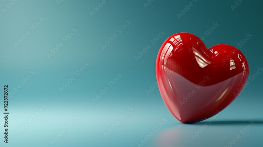 Shiny red heart sculpture on a blue background with soft lighting Shiny red heart sculpture on a blue background with soft lighting