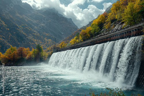 Powerful Water Release at Dam Wall: Engineering and Hydroelectric Energy