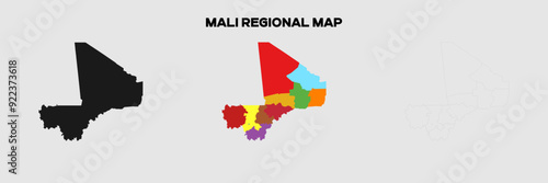 Mali Regional Map in colors. EPS file also in selhoutte and outlined form. Editable EPS file.