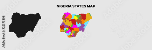 Nigeria States Map in colors. EPS file also in selhoutte and outlined form. Editable EPS file.