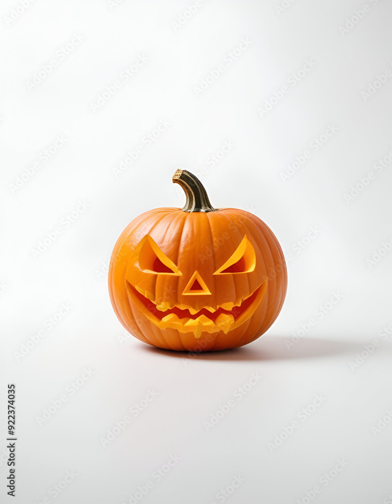 An orange jack-o'-lantern pumpkin with a carved smiling face, on a plain white background An orange jack-o'-lantern pumpkin with a carved smiling face, on a plain white background