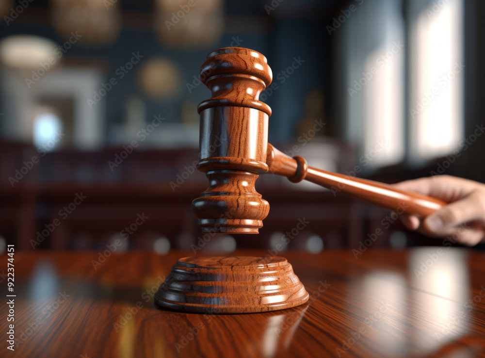 A wooden judge's gavel over on a polished desk, symbolizing the authority and decision-making power in a courtroom. A wooden judge's gavel over on a polished desk, symbolizing the authority and decision-making power in a courtroom.