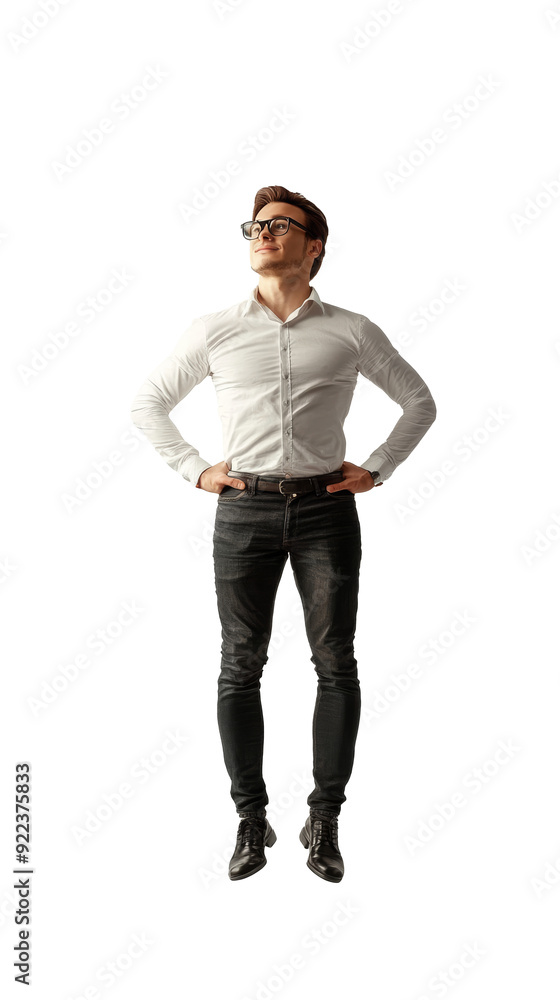 Isolated, transparent, no background, Confident Young Man Standing with Hands on Hips in Casual Outfit Isolated, transparent, no background, Confident Young Man Standing with Hands on Hips in Casual Outfit