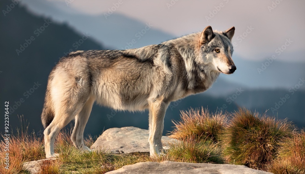 Obraz premium Mountain Big gray wolf with wild angry eyes hunting 