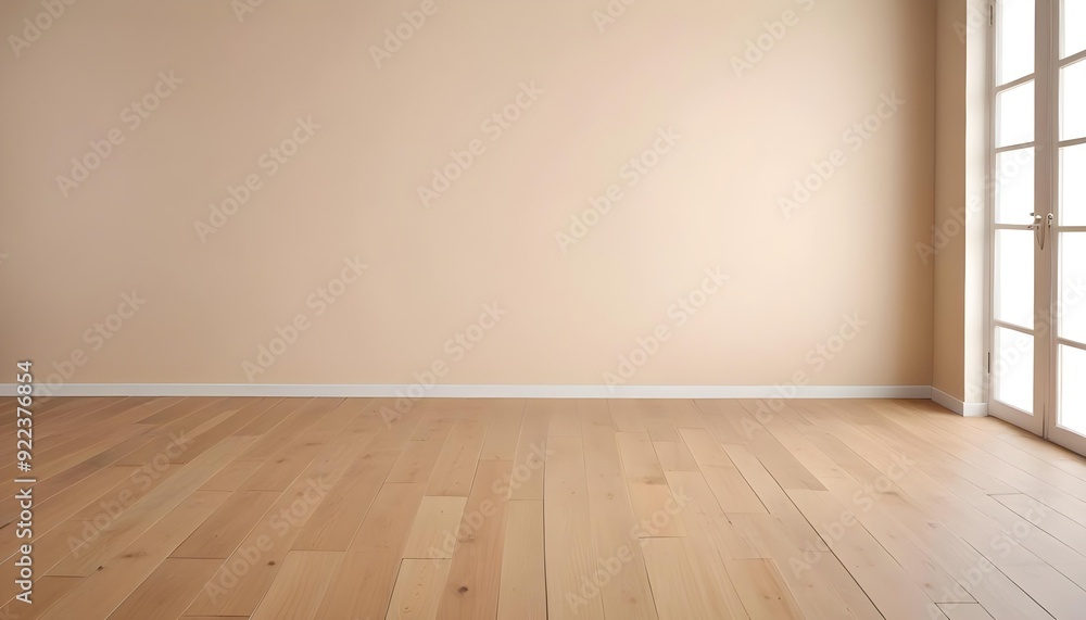 Empty wooden floor with plain beige wall background. Empty wooden floor with plain beige wall background.