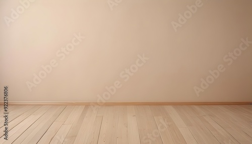 Empty wooden floor with plain beige wall background.