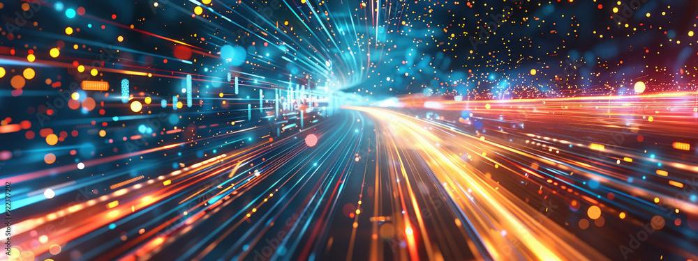 Naklejka premium Abstract High Speed Lines Technology Background with Neon Fiber Effects