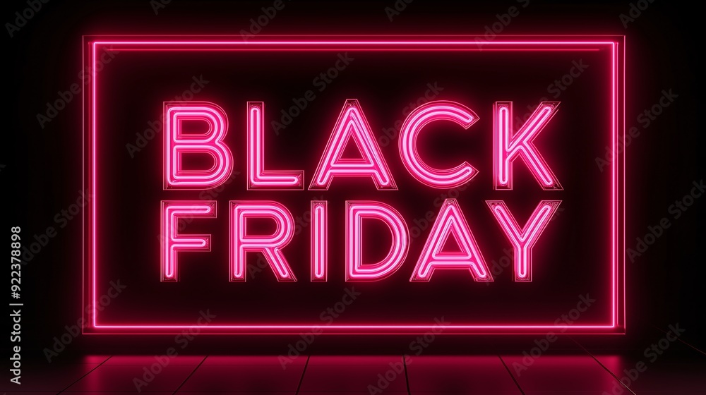 A glowing frame with the text red neon light emitting black friday above a dark background. Marketing signboard, banner, poster, post, business promo template concept. Holiday concept. A glowing frame with the text red neon light emitting black friday above a dark background. Marketing signboard, banner, poster, post, business promo template concept. Holiday concept.