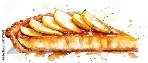 Watercolor painting of a delicious apple pie. photo