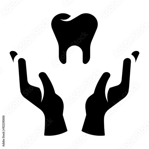 hand holding dental tooth care glyph icon