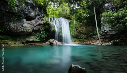 Beautiful waterfall cascading through a