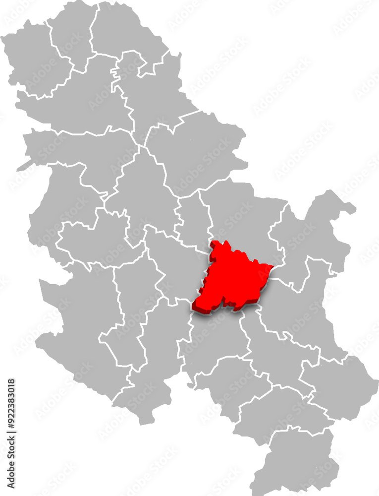 Fototapeta premium pomoravije district map ADMINISTRATIVE DIVISIONS of SERBIA 3d isometric map
