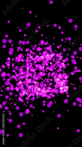 Neon pink purple particles moved in abstract pattern on black background	