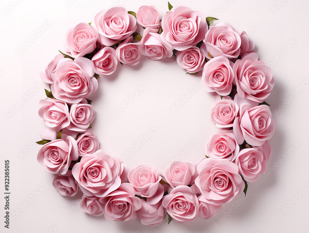 Bright Round frame shape Frame of pink roses and petals Bright Round frame shape Frame of pink roses and petals