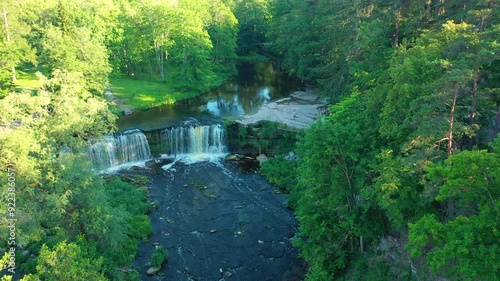 Aerial 4K video from drone to beautiful Keila Waterfall In in Keila Joa park. Meremõisa, Estonia, Europe  photo