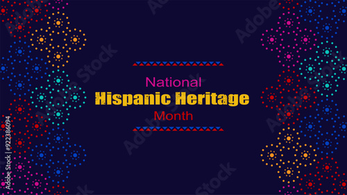 Vector illustration. National Hispanic Heritage Month. Web banner, poster, cover, splash screen, social media, backgraund with text. Perforated geimetric patterns Papel Picado, floral pattern.  