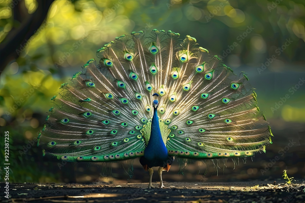 Obraz premium Peacock with its tail feathers spread wide in a display of beauty and elegance.