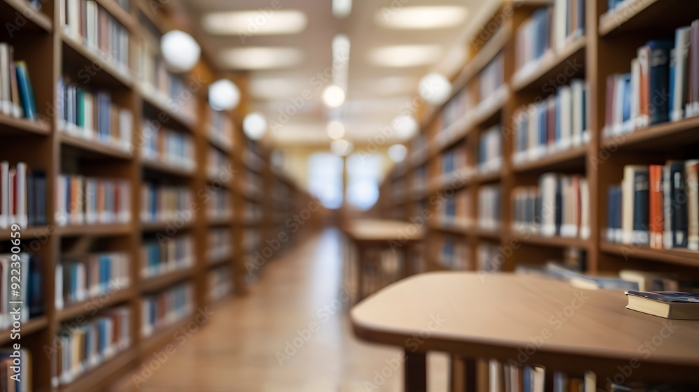 Abstract blurry interior environment of a public library with a room with bookshelves Abstract blurry interior environment of a public library with a room with bookshelves
