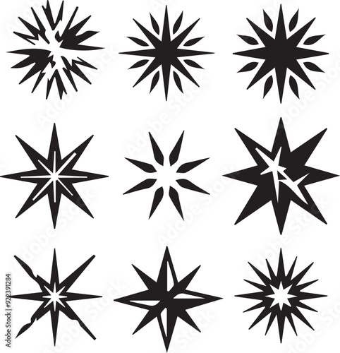 Artistic Star Silhouette Elements in Black
